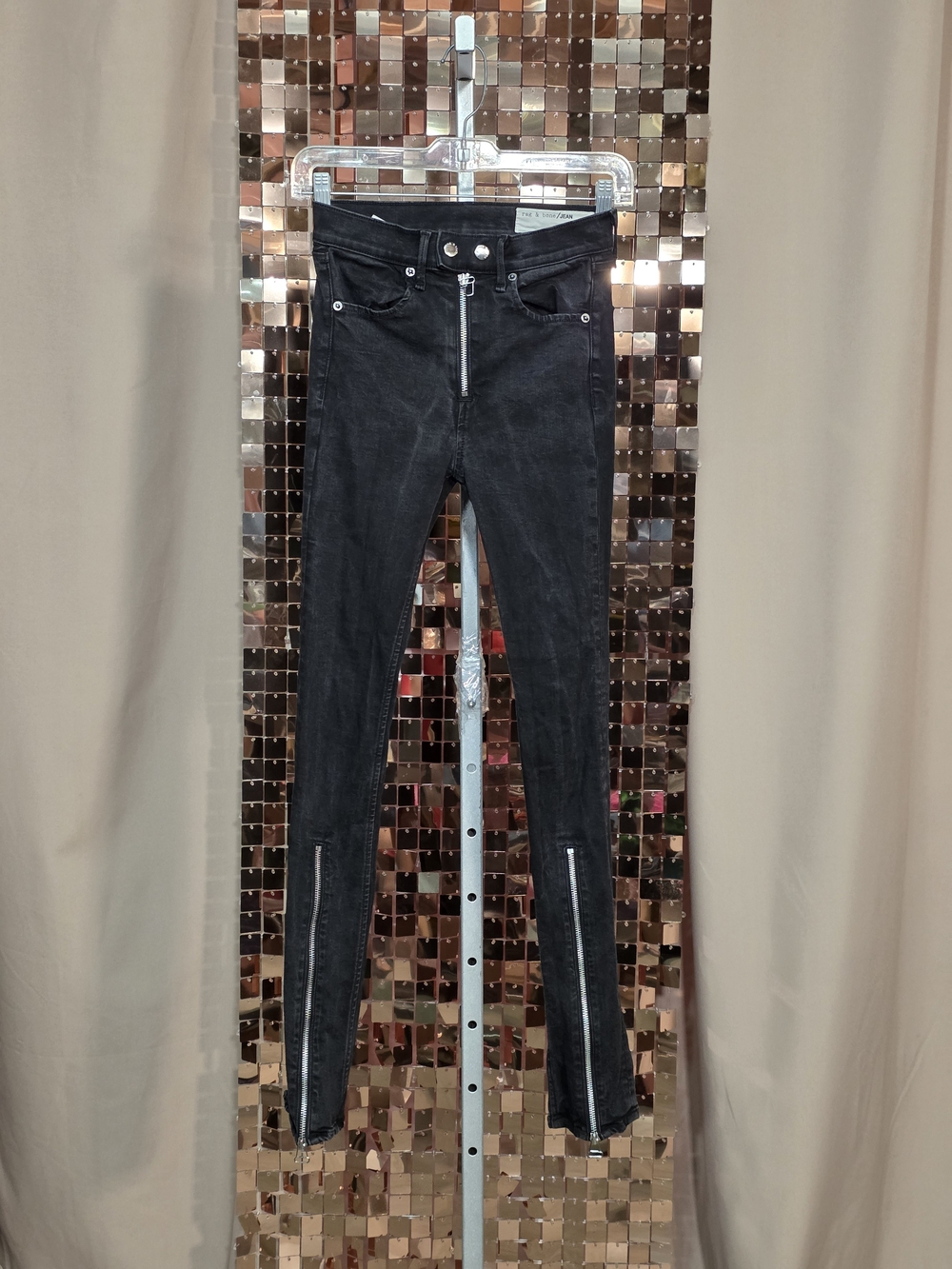 rag & bone / JEAN Size 25 Black Skinny Jeans with Exposed Front & Ankle Zippers